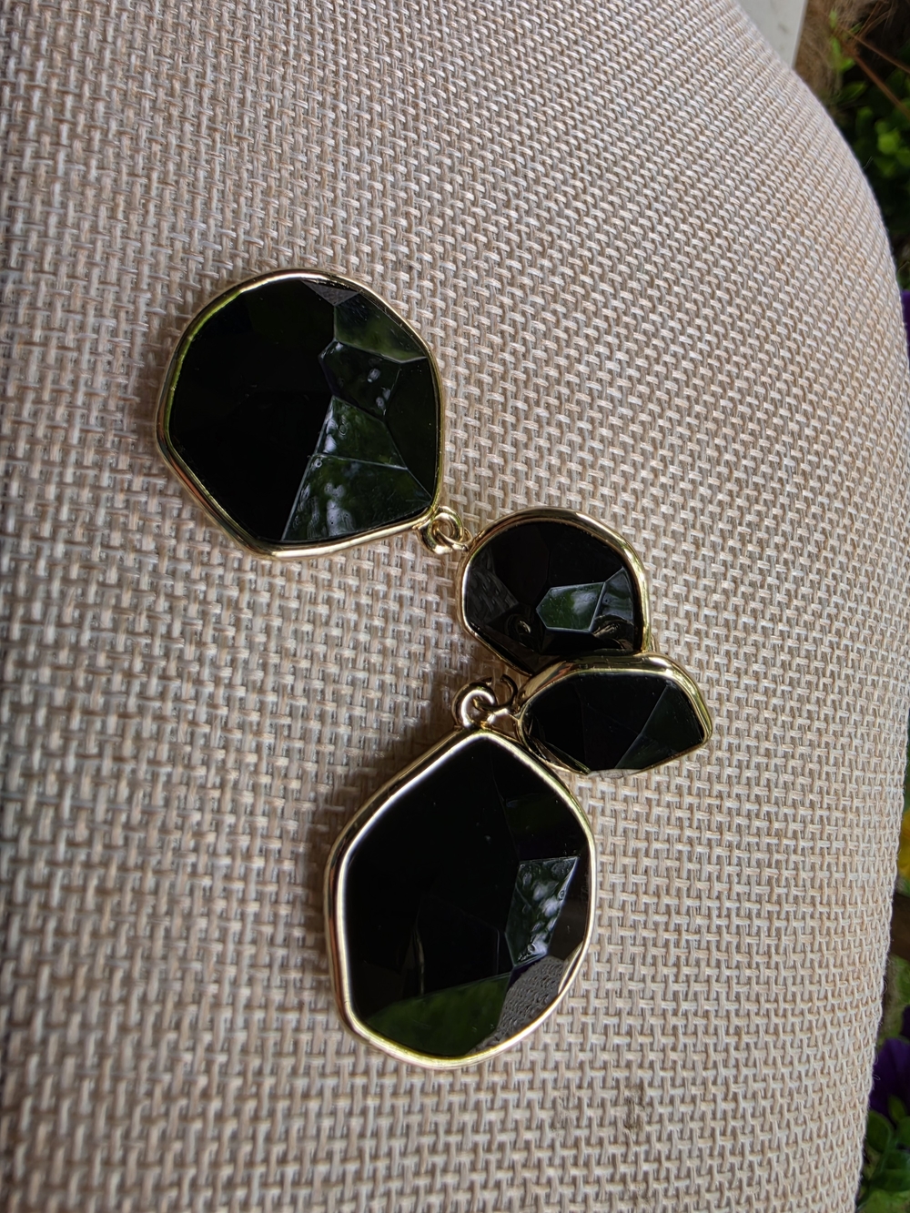 Kenneth Cole Black Faceted Gold-Trim Drop Earrings